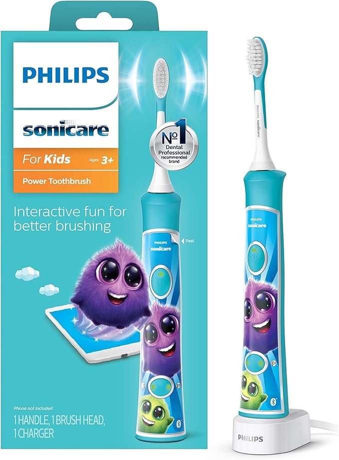 Philips Sonicare for Kids 3+ Bluetooth Connected Rechargeable Electric Power Toothbrush, Interactive for Better Brushing, Turquoise, HX6321/02