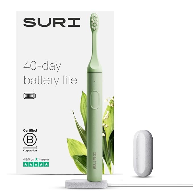 Sustainable Sonic Toothbrush - Slim and Powerful Electric Toothbrush, Recyclable Plant-Based Head, 2 Modes, IPX7 Waterproof